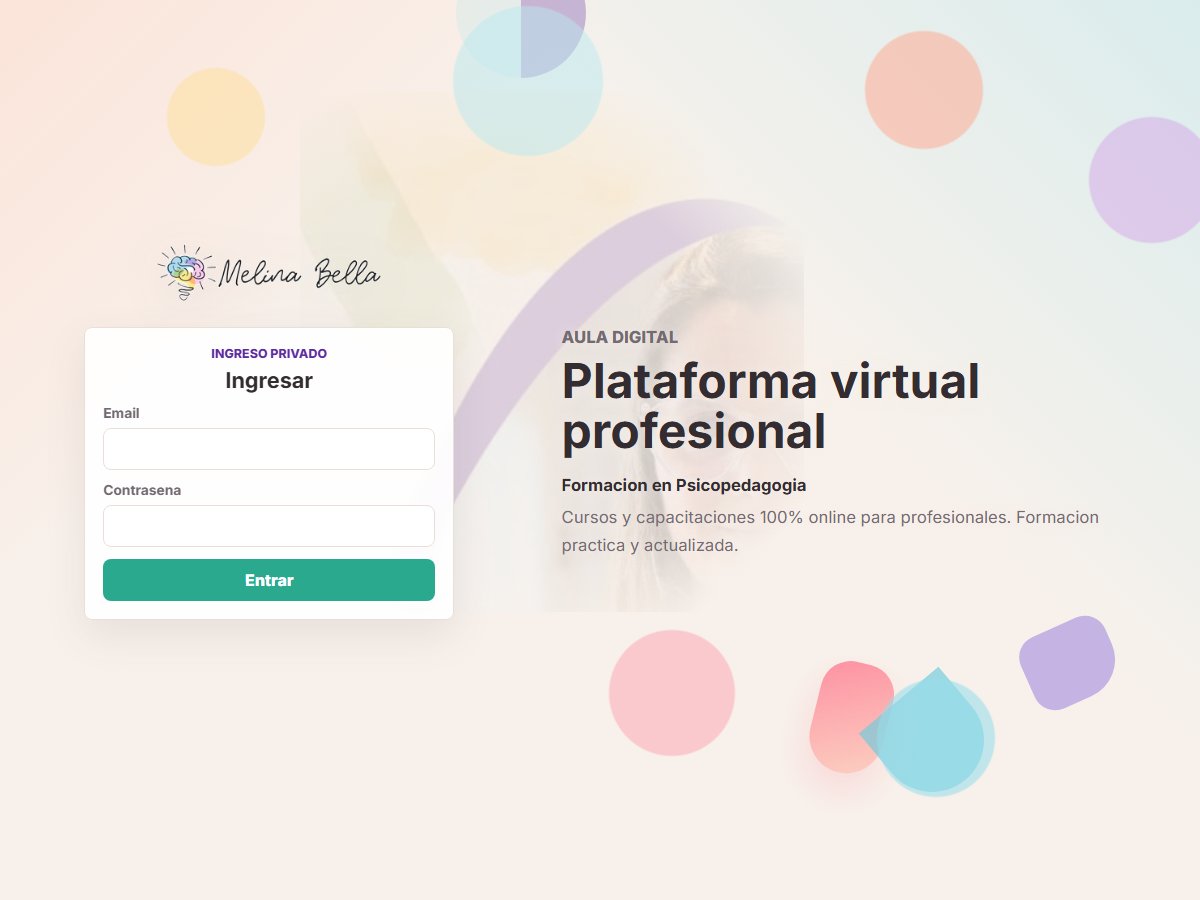 Captura de la plataforma de cursos de Melina Bella